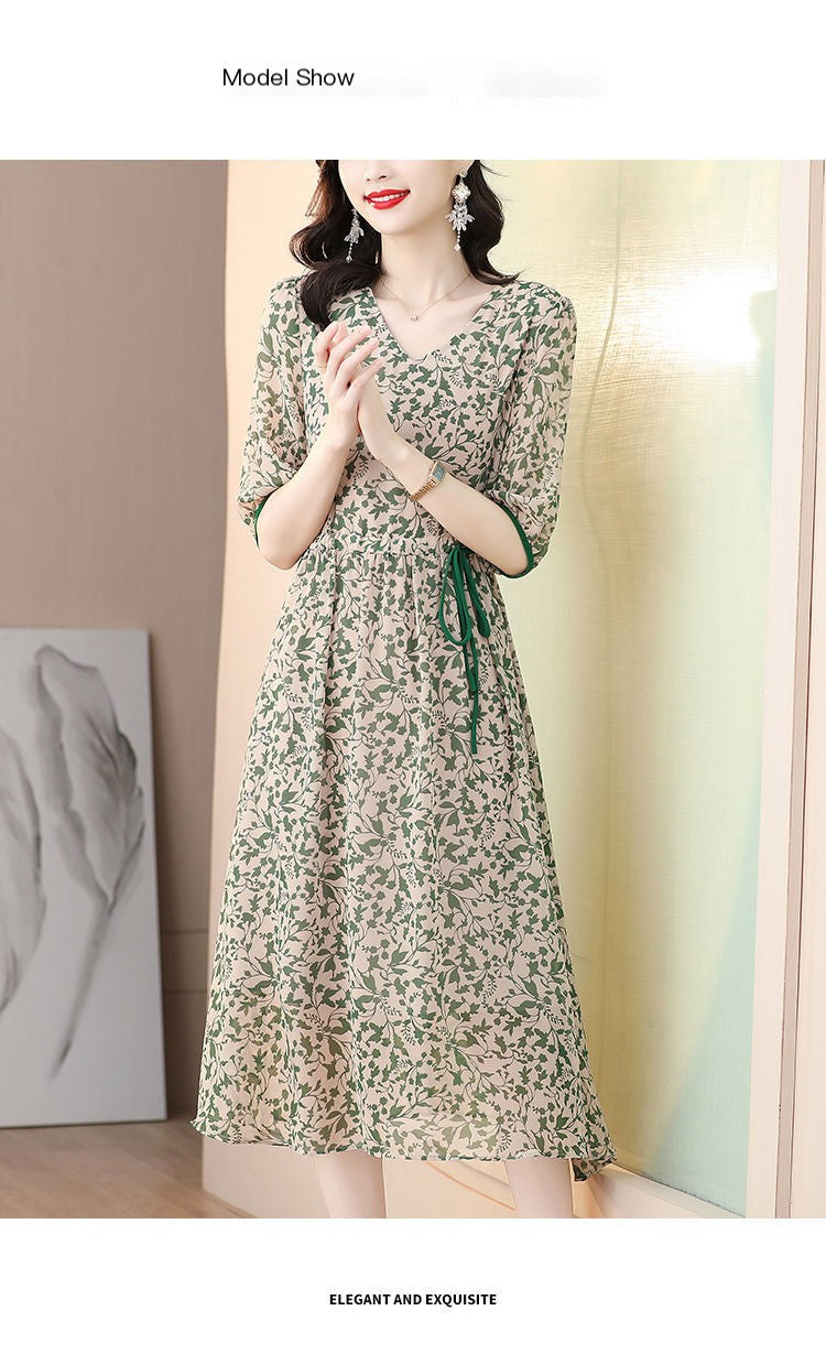2022 Summer Silk Dress with Tie Waist and Slim Fit