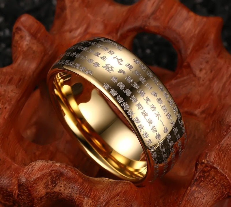 Buddhist Scripture Tungsten Ring