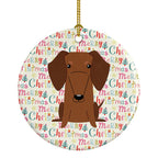Merry Christmas Dachshund Red Brown Ceramic Ornament