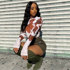 2020 Autumn Women's Milk Print Long Sleeve Bodysuit