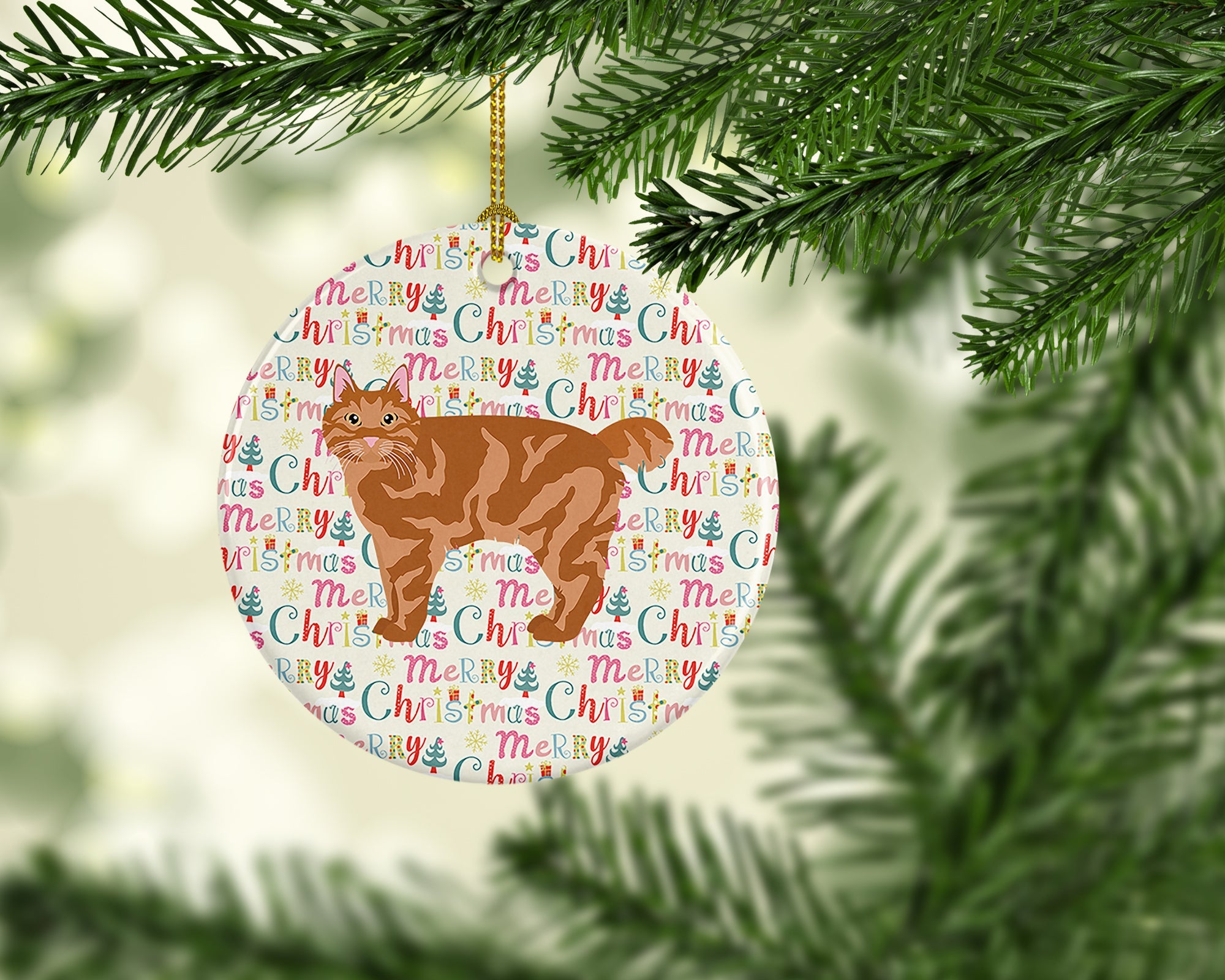 Kurilian Bobtail Cat Christmas Ceramic Ornament