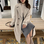 Faux Rabbit Fur Collar Double-breasted Wool Coat