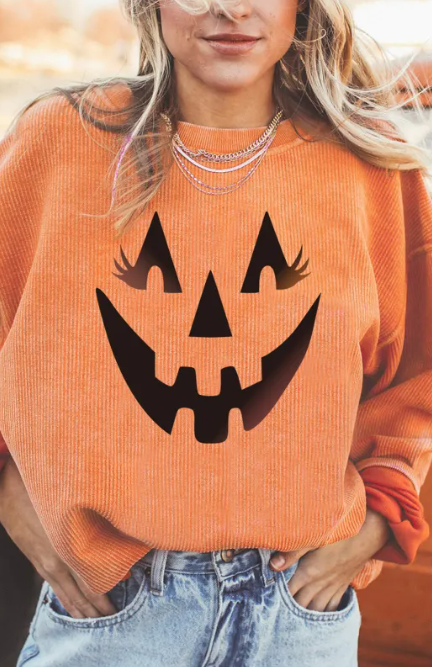 Halloween Pumpkin Head Sweater Women's Loose Round Neck Pullover | Streetwear