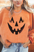 Halloween Pumpkin Head Sweater Women's Loose Round Neck Pullover | Streetwear