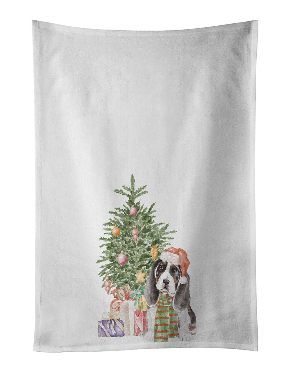 Basset Hound Puppy Christmas Presents and Tree Kitchen Towel Set of 2