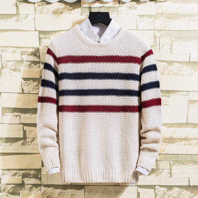 Men's Striped Slim Fit Round Neck Pullover Sweater | Streetwear
