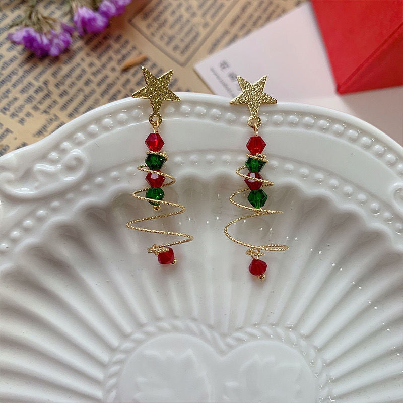 Color Contrast Design Christmas Tree Earrings for Women