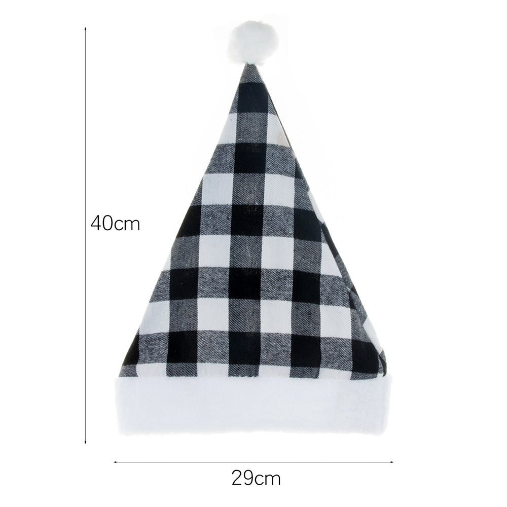Festive Red Black White Checkered Christmas Party Hat | Embroidered Cap