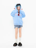 Embroidered Teddy Bear Ear Hooded Wool Coat | Streetwear