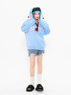 Embroidered Teddy Bear Ear Hooded Wool Coat | Streetwear