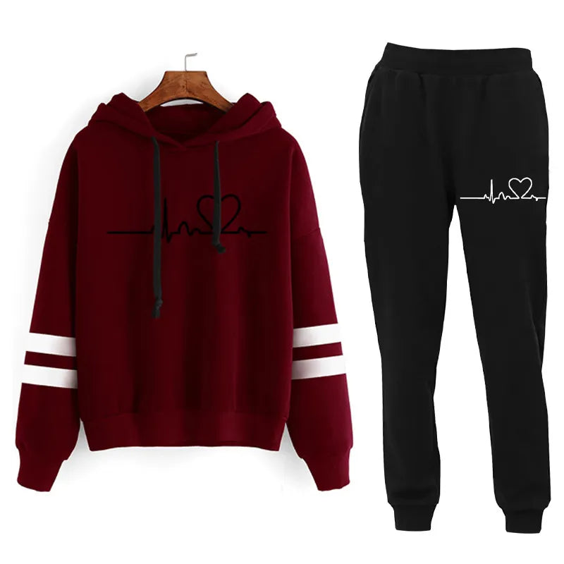 Cardiogram Love Printed Hooded Sweater Set