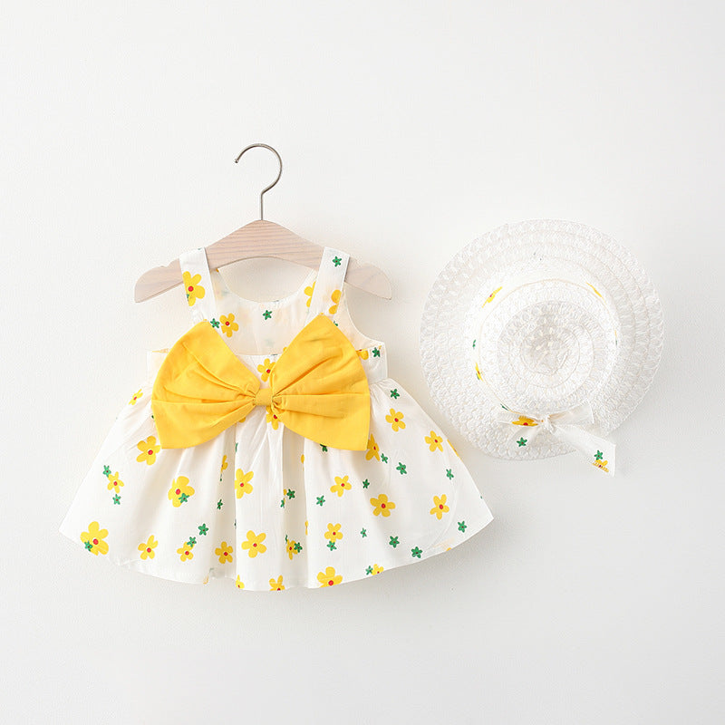 Summer Baby Girl Beach Princess Dress with Bow & Flowers