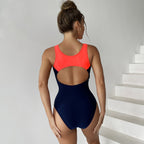 Color-Block Backless One-Piece Swimsuit for Women