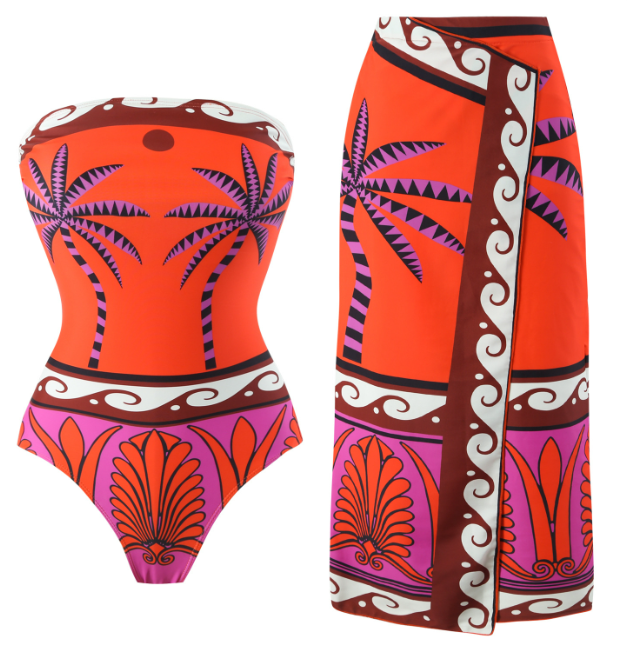 Women's Red Two-Piece Bathing Suit Set – Hot Spring & Swimwear Options