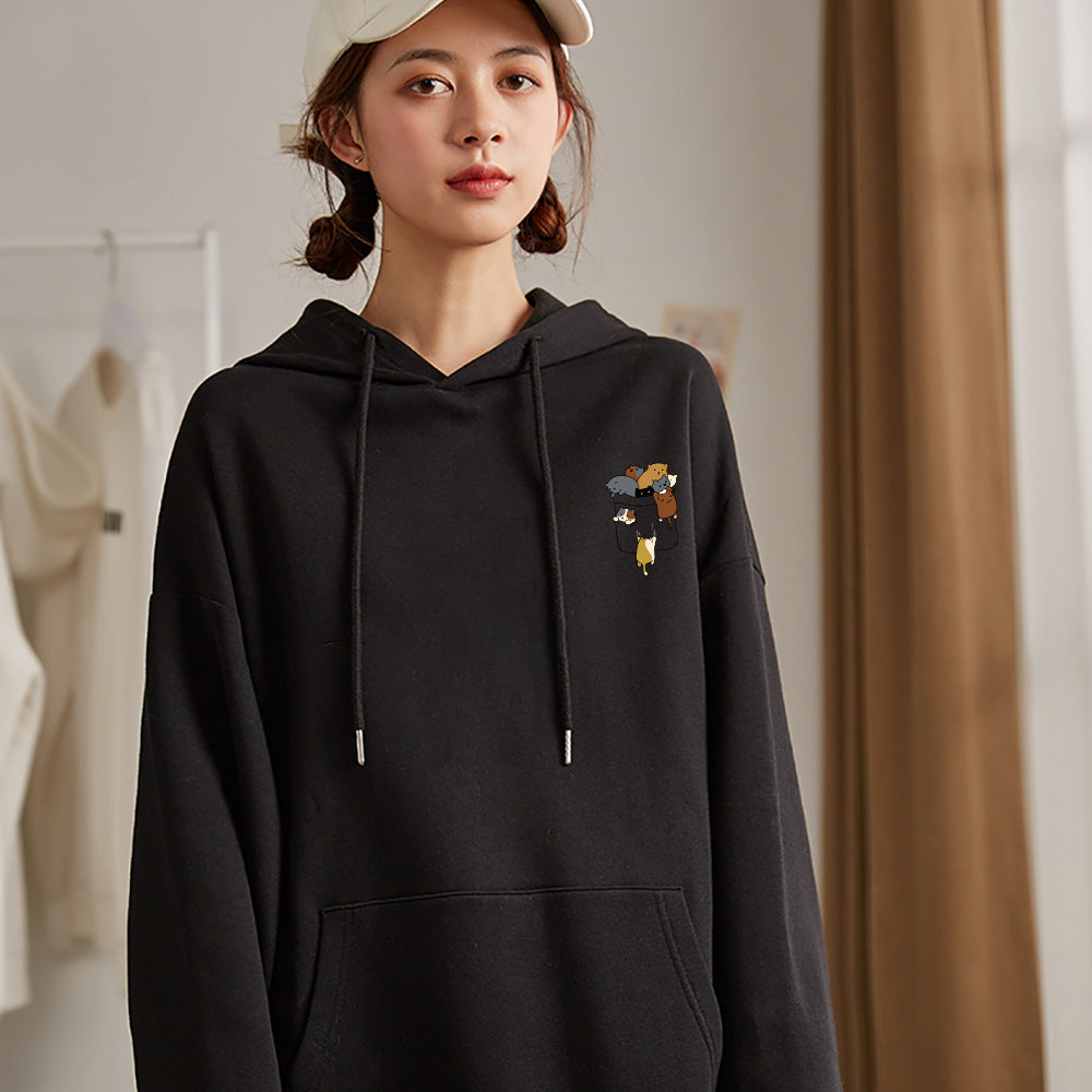 Popular Women's Cat Pocket Fleece Hoodie Sweater