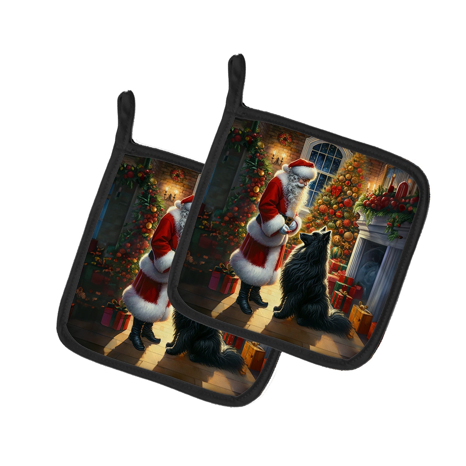 Belgian Sheepdog and Santa Claus Pair of Pot Holders