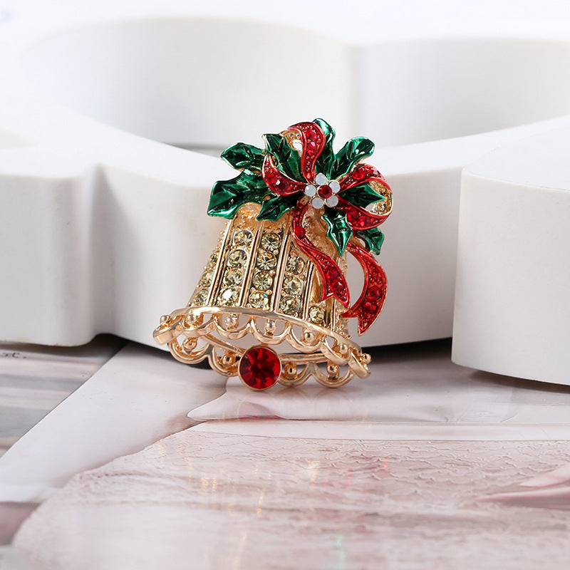 Creative Christmas Bell Brooch with Bowknot Design