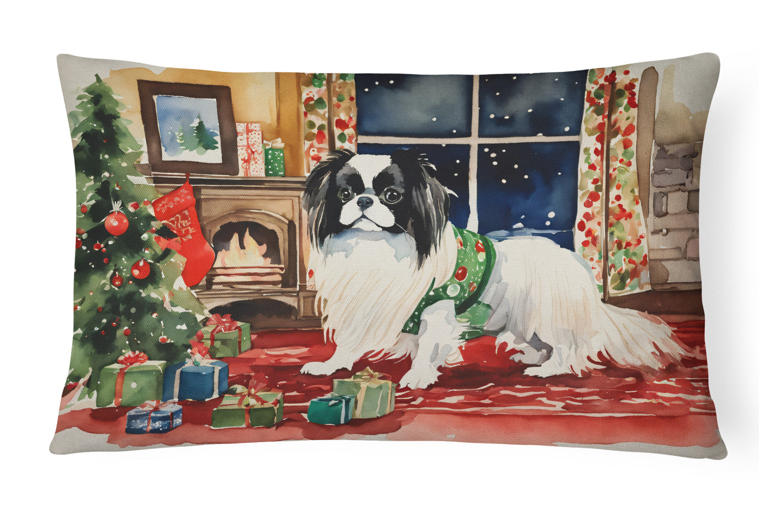 Japanese Chin Cozy Christmas Throw Pillow