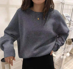 Basic Woolen Loose Round Neck Sweater for Women (One)