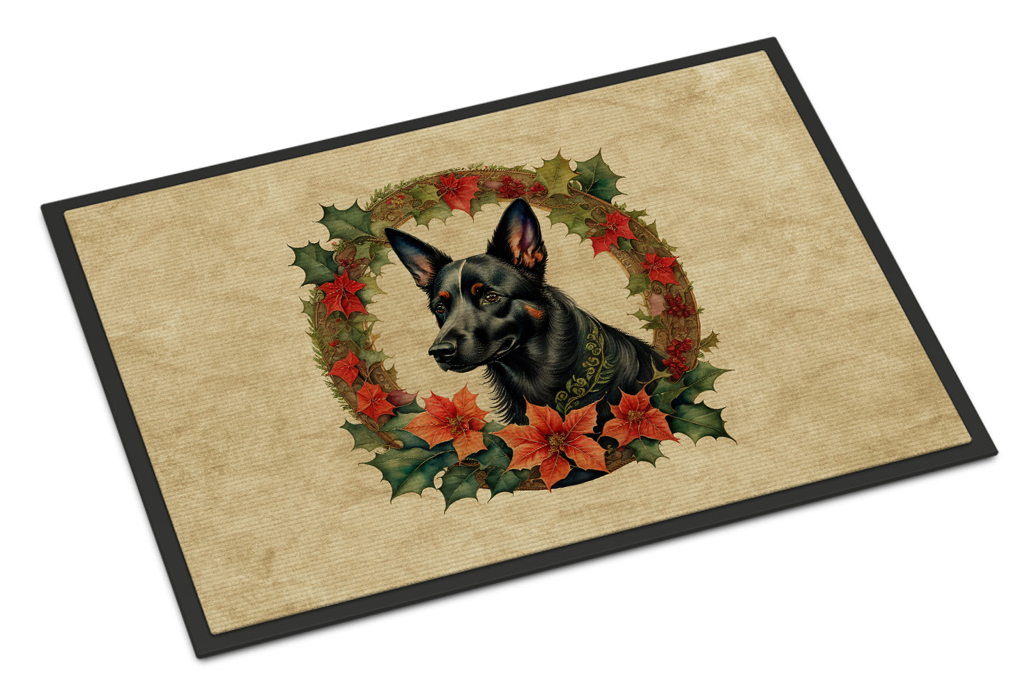 Australian Kelpie Christmas Flowers Doormat