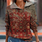 Women's Digital Print Zippered Loose Sweater