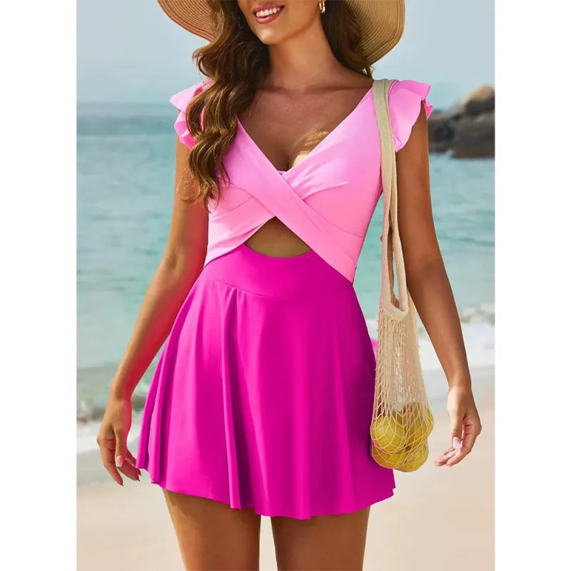 Ruffle Cross-Front Swim Dress