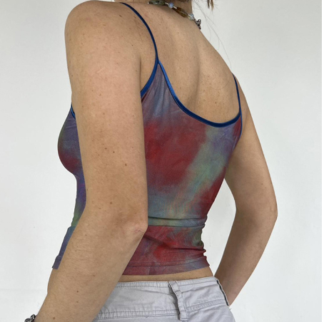 Tie-Dye Mesh See-Through Backless Camisole Top