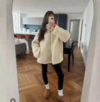 Cozy Chic Women's Stand Collar Lamb Wool Zip-Up Coat