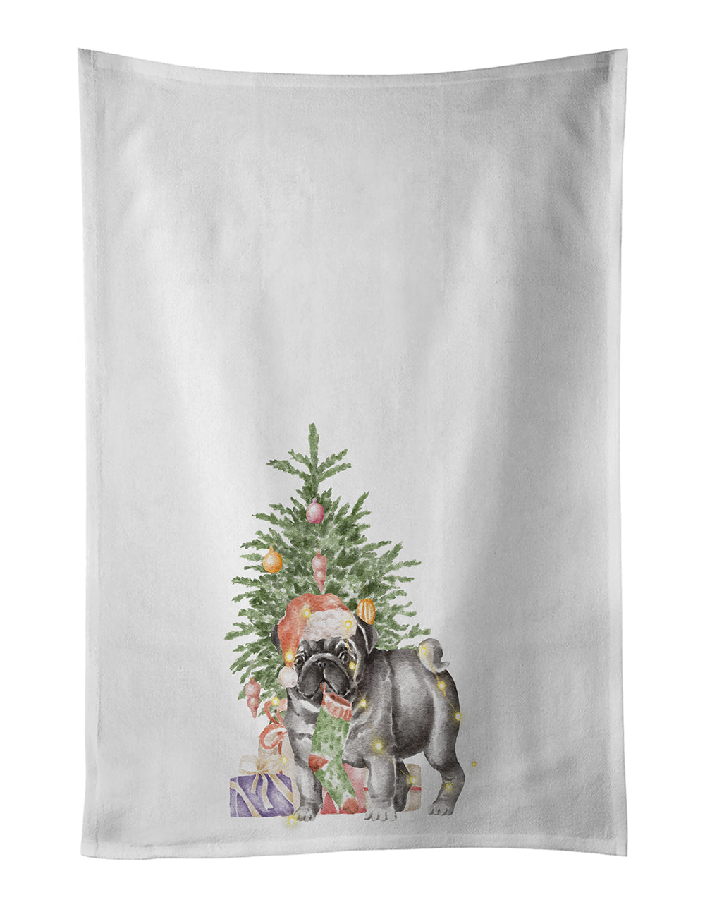 Pug Black #2 Christmas Presents and Tree Kitchen Towel Set of 2