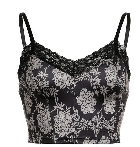 Chic Floral Print Lace Bra Undershirt with Suspenders