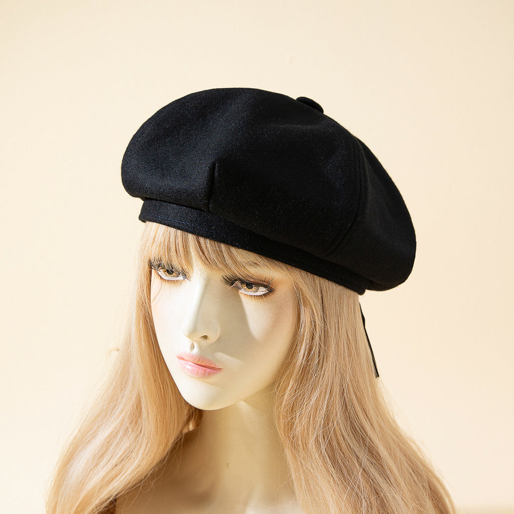 Women's Solid Color Wool Retro Painter Hat | Embroidered Cap