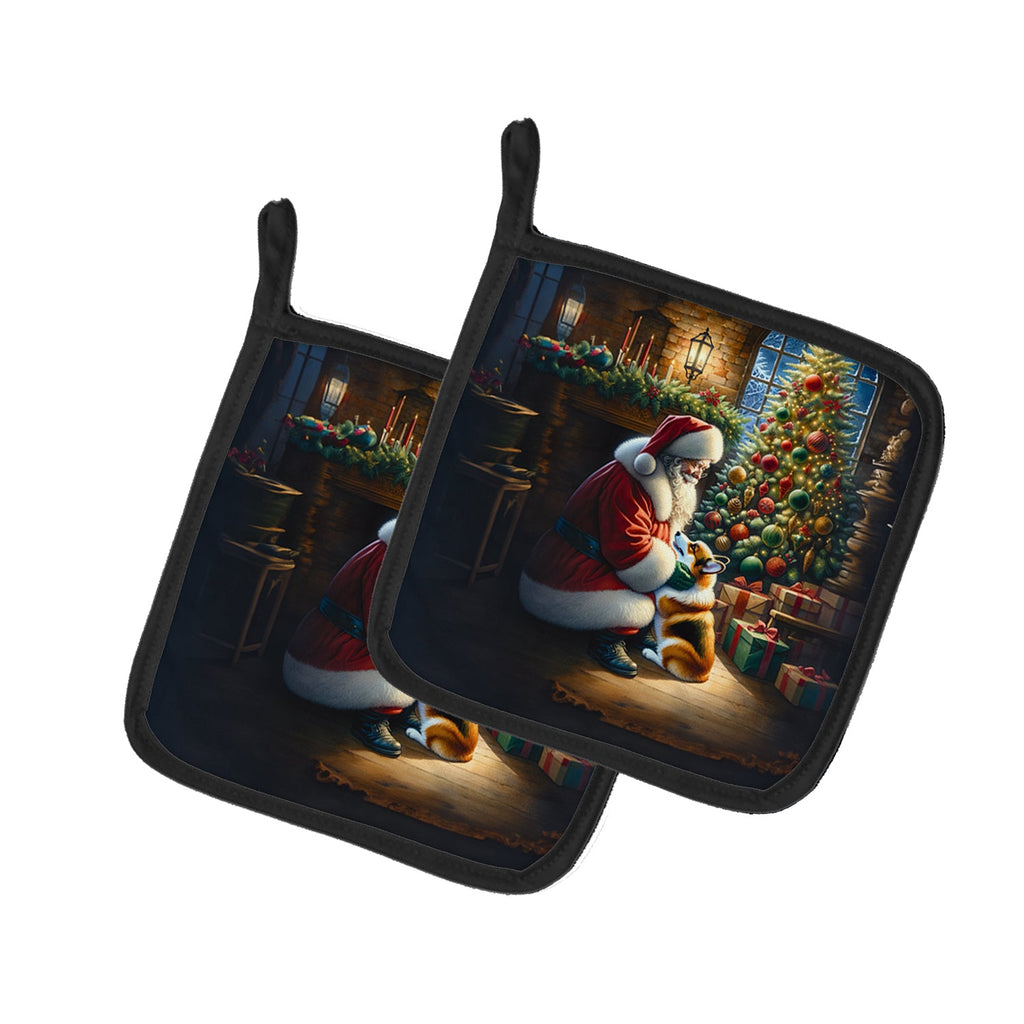 Corgi and Santa Claus Pair of Pot Holders