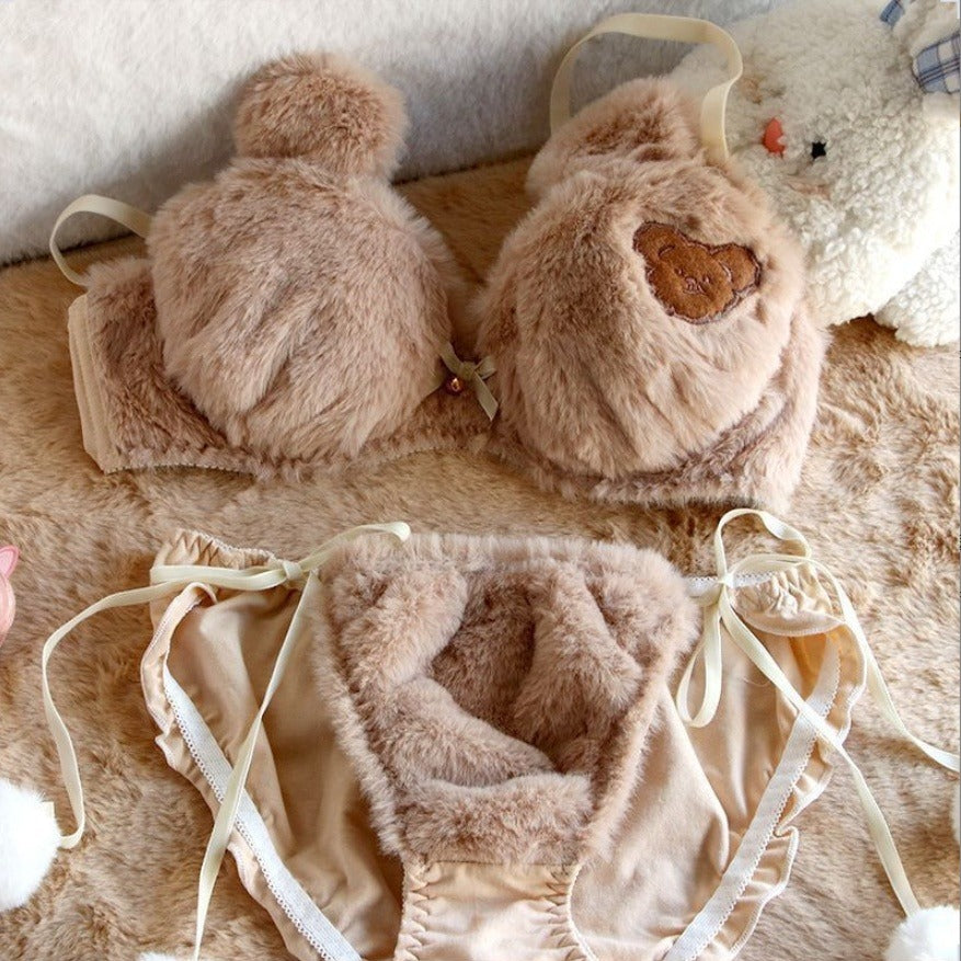 Girls Cartoon Bear Bra & Underwear Set