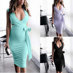 Maternity Sleeveless Dress with Cross Waist Design