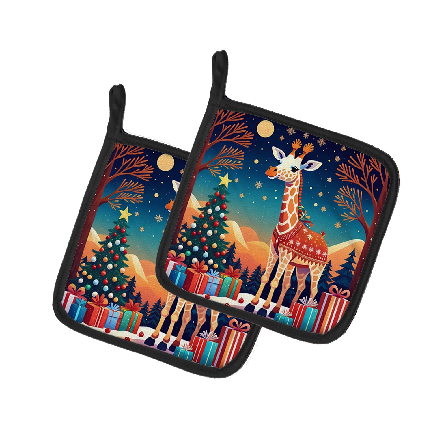 Giraffe Christmas Pair of Pot Holders