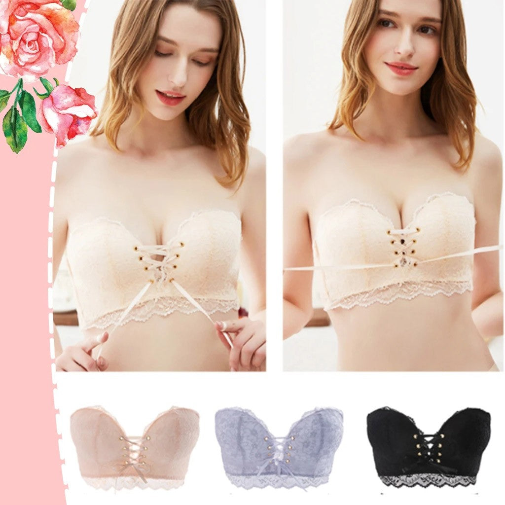 Women's Strapless Lace Bralette with Push-Up Design