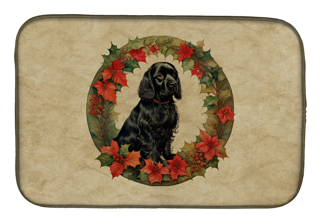 Cocker Spaniel Christmas Flowers Dish Drying Mat