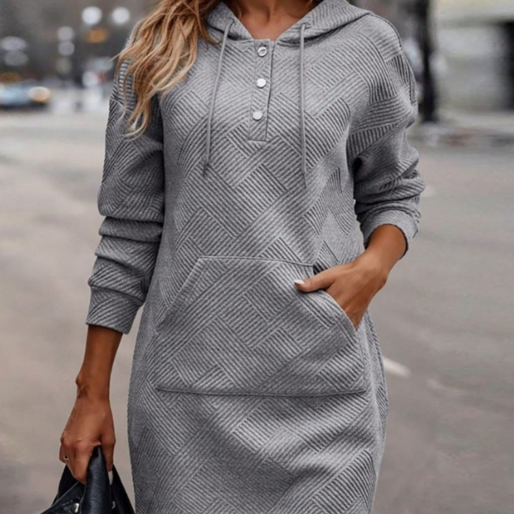 Women's Hooded Mid-Length Plaid Sweater
