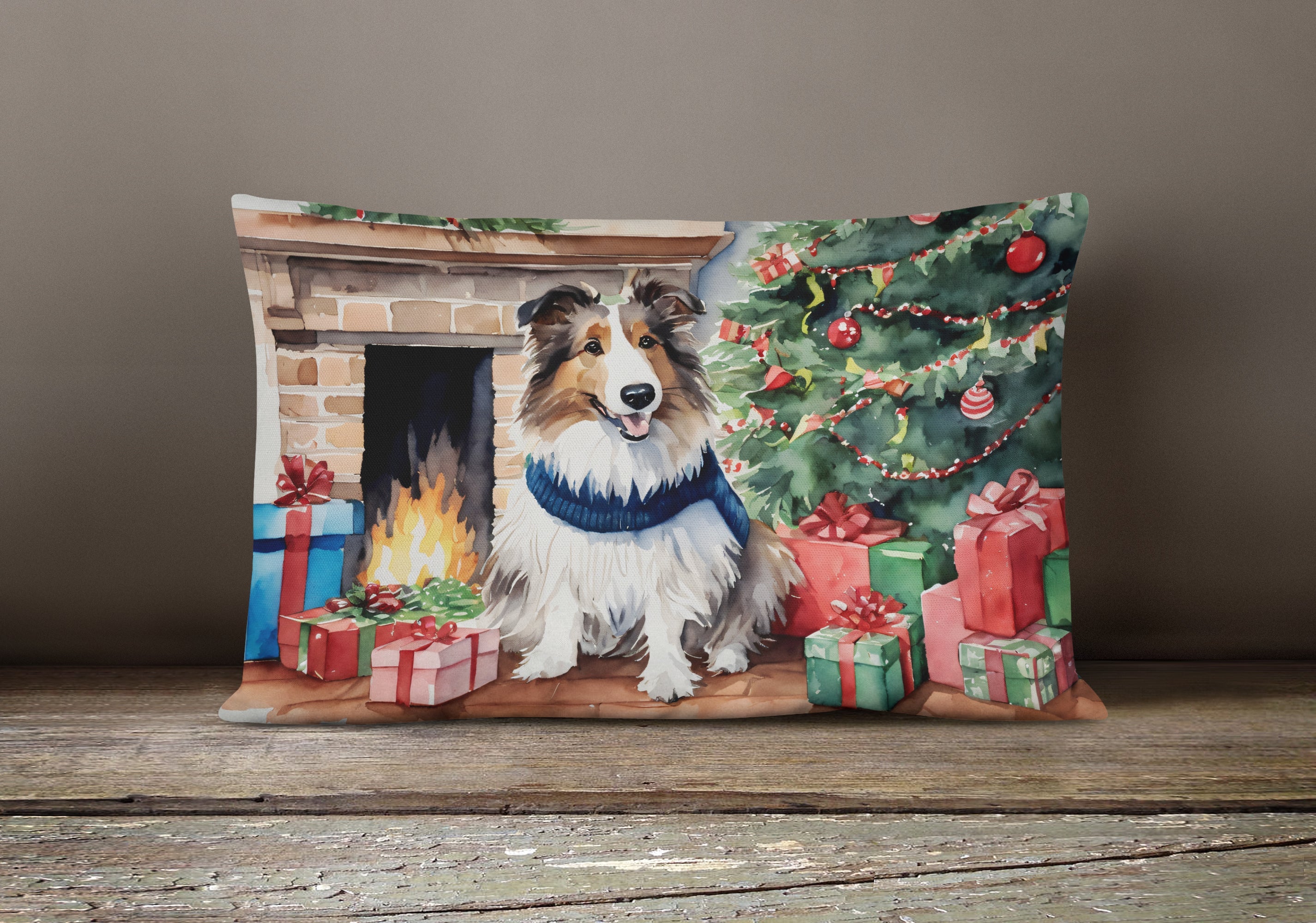Sheltie Cozy Christmas Throw Pillow