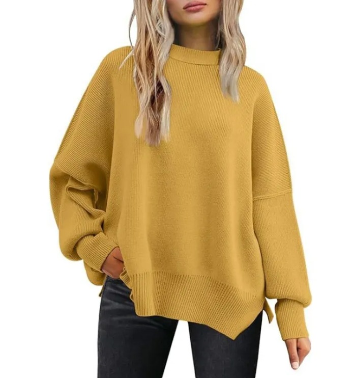 Women's Cozy Knitted Pullover with Side Slit – Chic & Comfortable | Streetwear