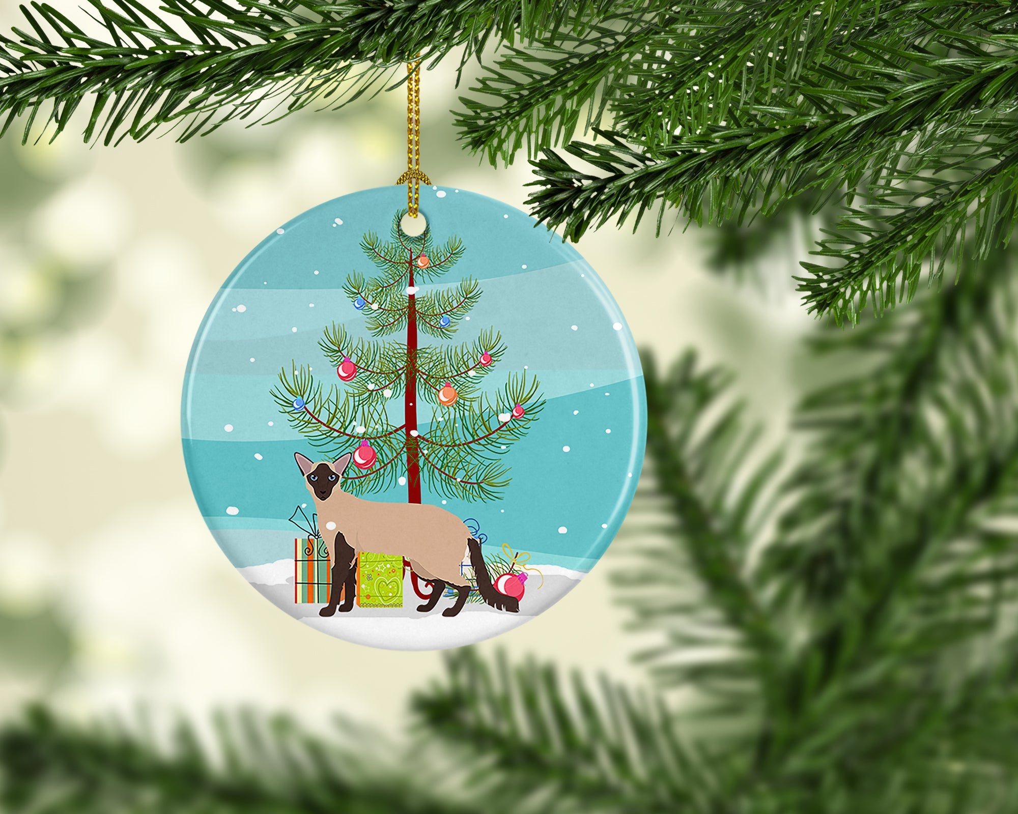 Colorpoint Longhair Cat Christmas Ceramic Ornament