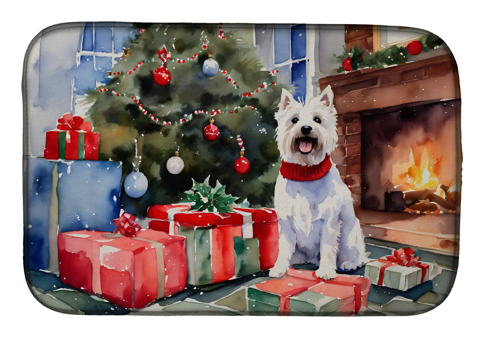Westie Cozy Christmas Dish Drying Mat