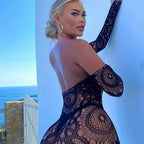 Black Mesh Skirt Lingerie with Off-Shoulder Long Sleeves