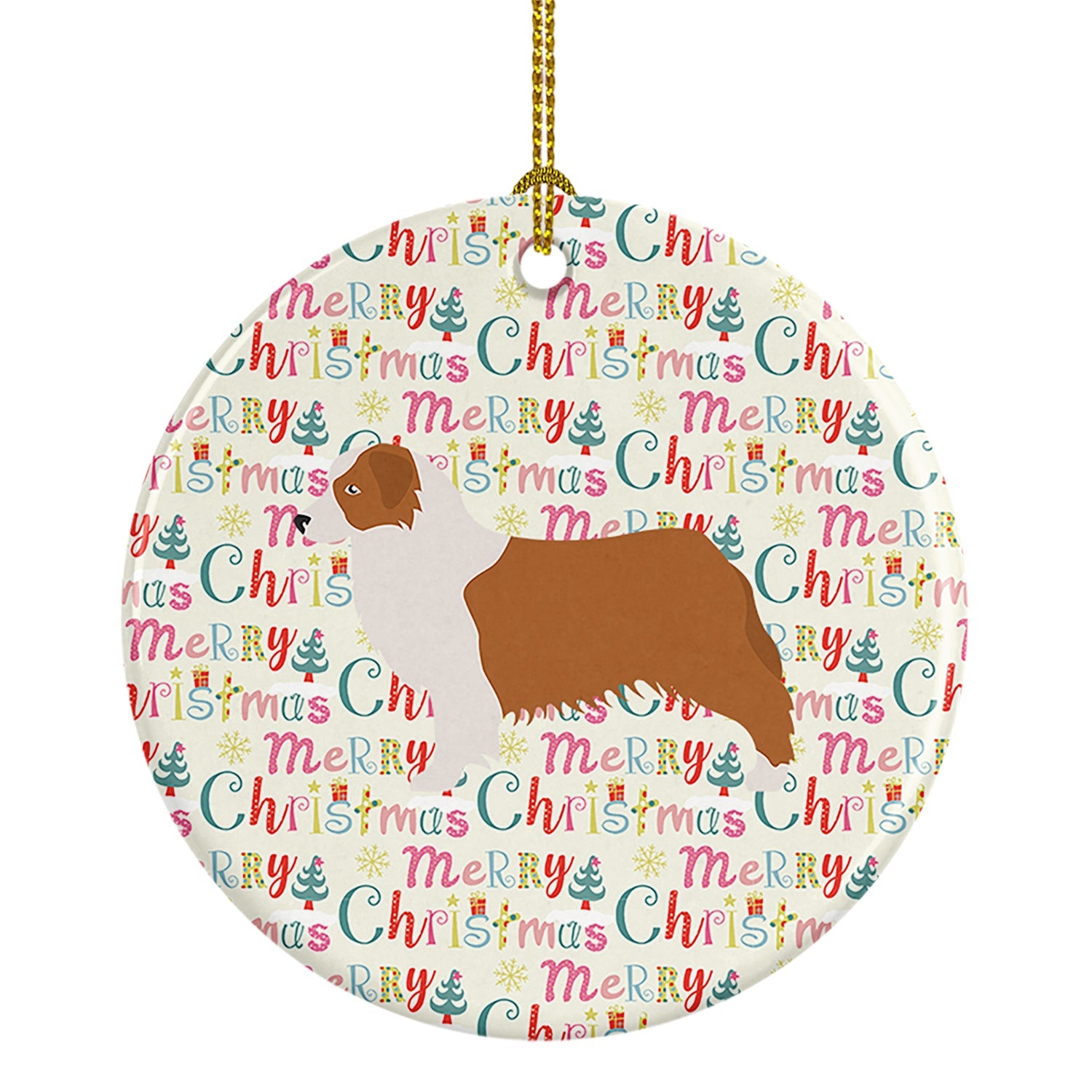 Australian Shepherd Dog Merry Christmas Ceramic Ornament
