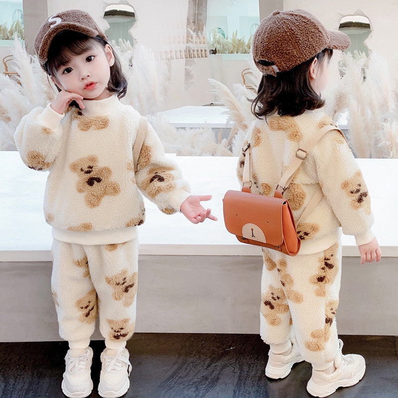 Baby Girl Bear Cartoon Wool Sweater Set