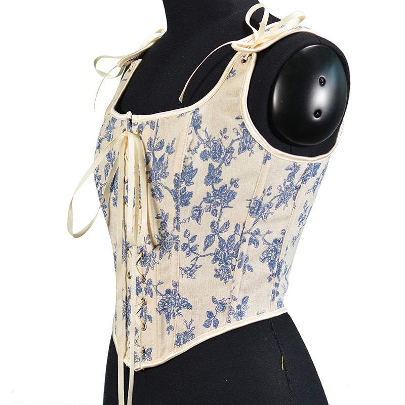 Retro French Herringbone Bustier Crop Top for Women