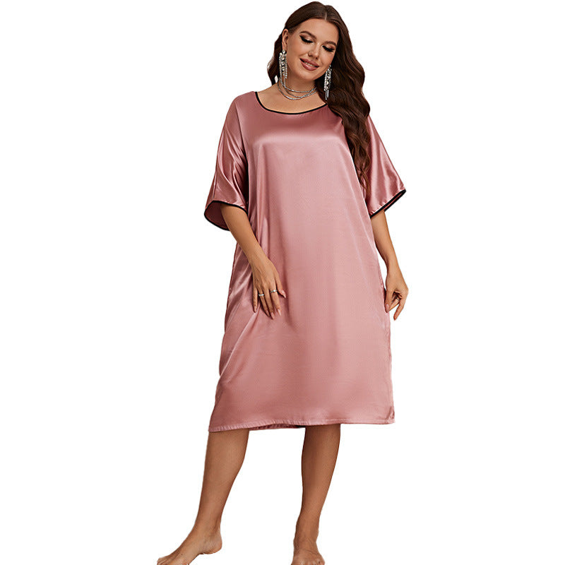 Plus Size Elegant Nightgown with V-Neck and Half Sleeves