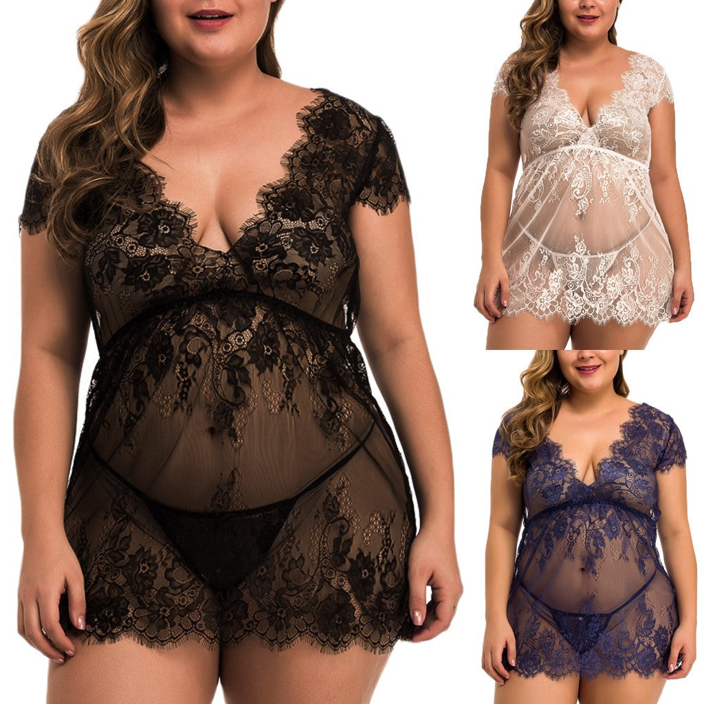 Lace Plus Size Lingerie and Sleepwear Set