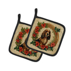 English Cocker Spaniel Christmas Flowers Pair of Pot Holders