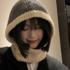 Warm Scarf with Integrated Ear Protection Wool Cap | Embroidered Cap